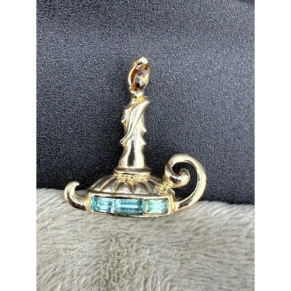 Vintage Estate Brooch Blue Rhinestone Candle Stick Gold Tone Retro Pin